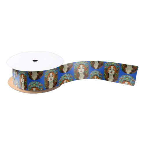 Portrait of Beautiful Woman in Stained Glass Style Satin Ribbon