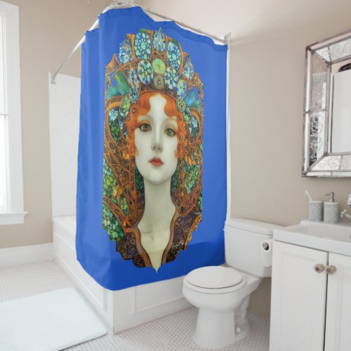 Portrait of Beautiful Woman in Stained Glass Style Shower Curtain