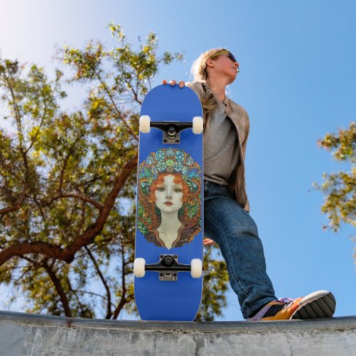 Portrait of Beautiful Woman in Stained Glass Style Skateboard