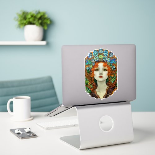 Portrait of Beautiful Woman in Stained Glass Style Sticker