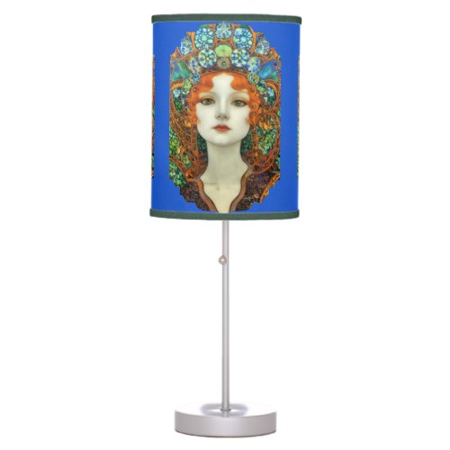 Portrait of Beautiful Woman in Stained Glass Style Table Lamp