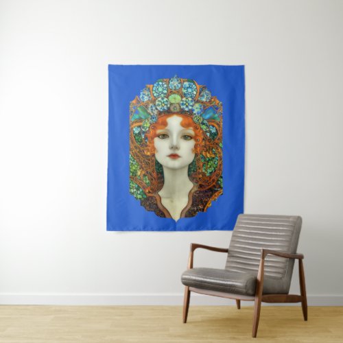 Portrait of Beautiful Woman in Stained Glass Style Tapestry