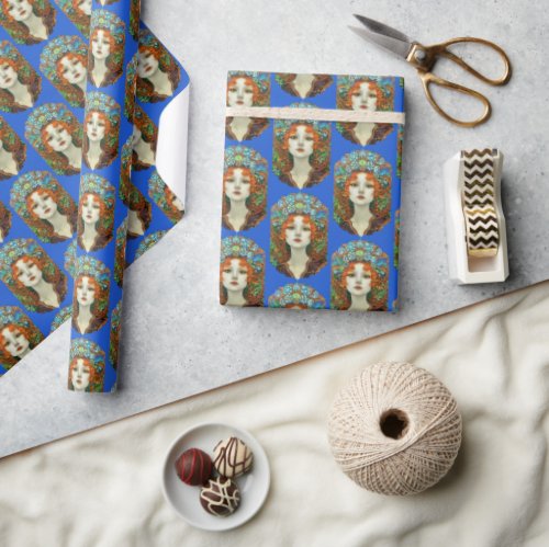 Portrait of Beautiful Woman in Stained Glass Style Wrapping Paper