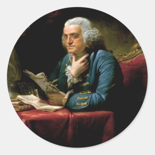 Portrait of Benjamin Franklin Classic Round Sticker