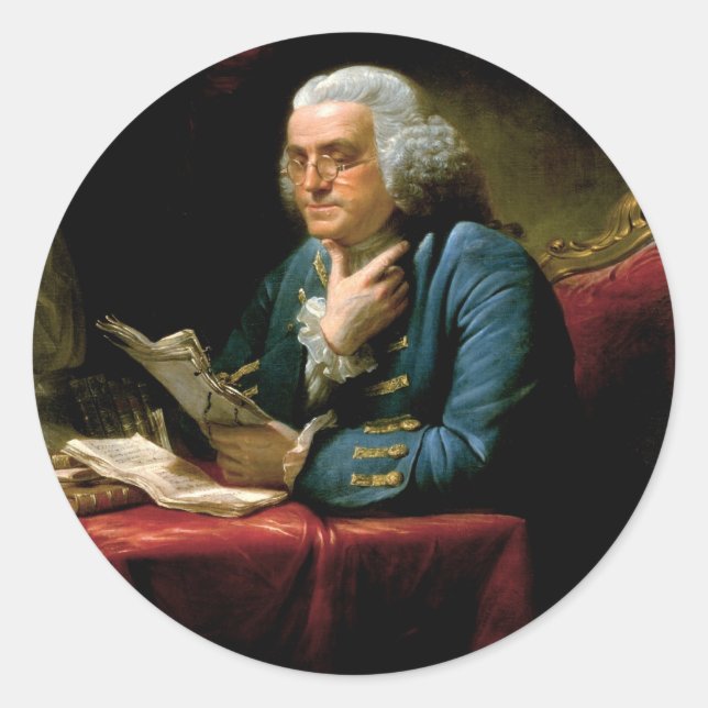 Portrait of Benjamin Franklin Classic Round Sticker (Front)