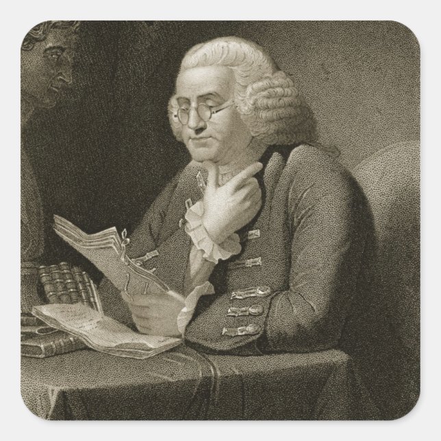 Portrait of Benjamin Franklin, engraved by Thomas Square Sticker (Front)