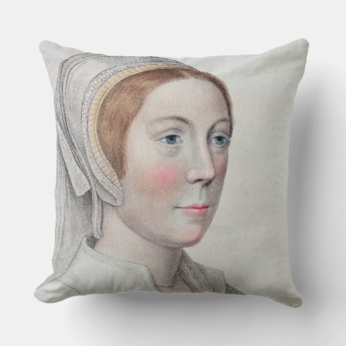 Portrait of Catherine Howard 1520_42 engraved by Throw Pillow