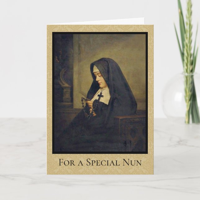 Portrait of Catholic Nun with Holy Rosary Card (Front)