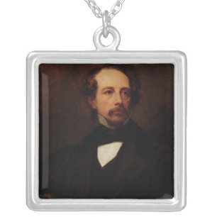 Portrait of Charles Dickens 1855 Silver Plated Necklace