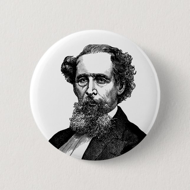 Portrait of Charles Dickens Button (Front)