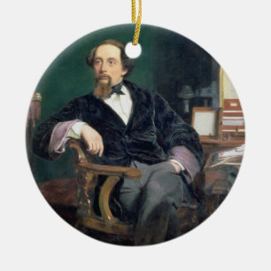 Portrait of Charles Dickens (oil on canvas) Ceramic Ornament
