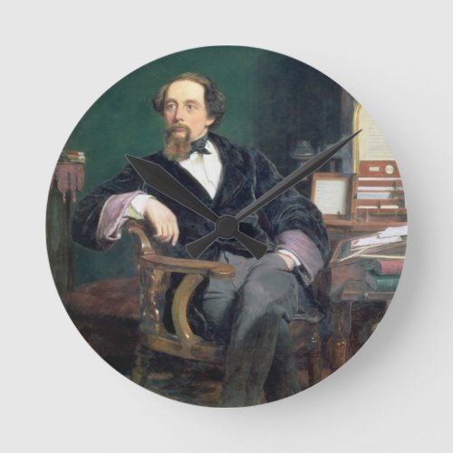 Portrait of Charles Dickens oil on canvas Round Clock