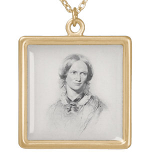 Portrait of Charlotte Bronte, engraved by Walker a Gold Plated Necklace