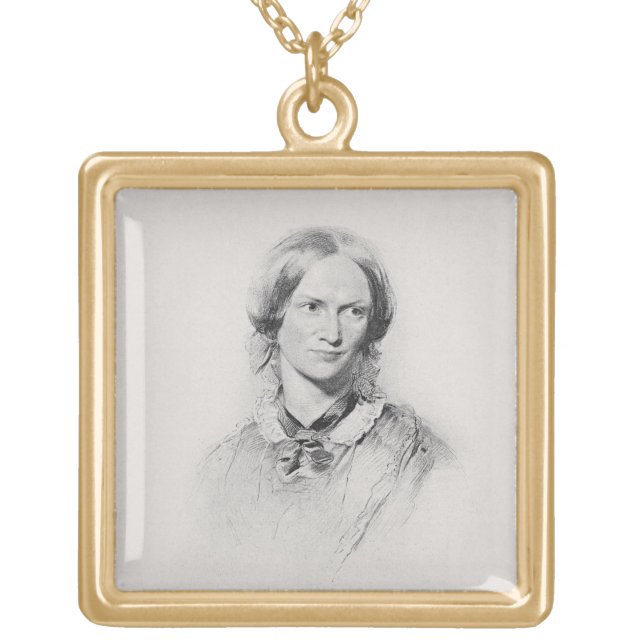 Portrait of Charlotte Bronte, engraved by Walker a Gold Plated Necklace (Front)