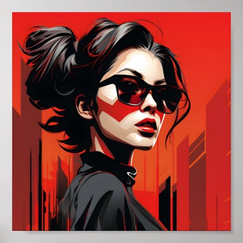 Portrait Of Cool Girl Wearing Glasses Poster