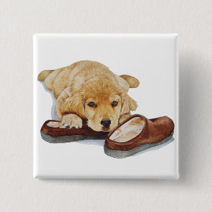 portrait of cute golden retriever puppy dog pinback button