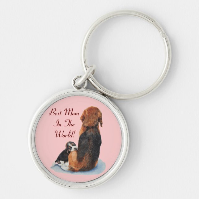portrait of cute puppy beagle with mom dog keychain (Front)
