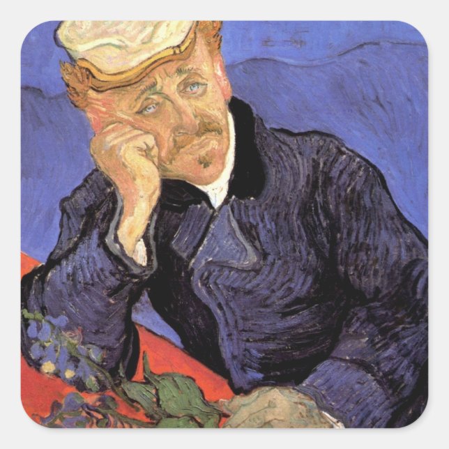 Portrait of Doctor Gachet by Vincent van Gogh Square Sticker (Front)
