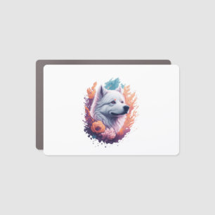Portrait of Dog - Samoyed Flowers Splash Car Magnet