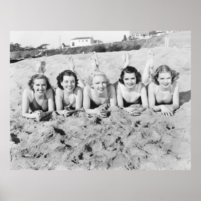 Portrait of five young women lying on the beach an poster (Front)
