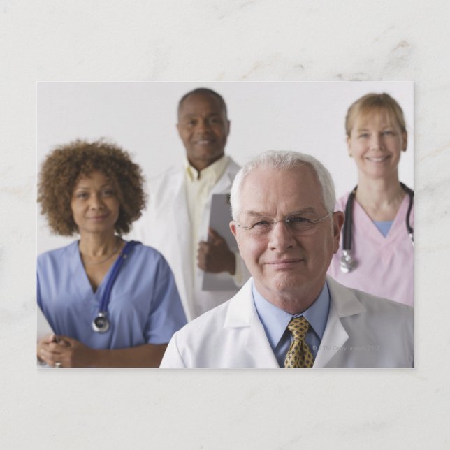 Portrait of four medical professionals, studio postcard (Front)