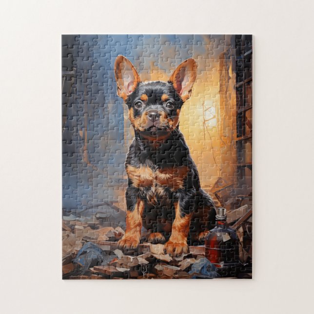 Portrait of French Bulldog black and tan puppy Jigsaw Puzzle (Vertical)