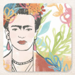 Portrait of Frida Kahlo Square Paper Coaster<br><div class="desc">Portrait of Frida Kahlo by June Erica Vess</div>