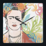 Portrait of Frida Kahlo Square Wall Clock<br><div class="desc">Portrait of Frida Kahlo by June Erica Vess</div>