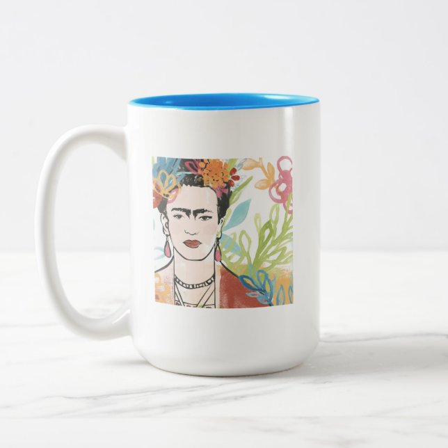 Portrait of Frida Kahlo Two-Tone Coffee Mug (Left)