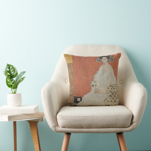 Portrait of Fritza Riedler by Gustav Klimt Throw Pillow