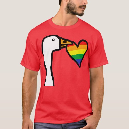 Portrait of Gaming Goose Stealing Pride Heart on V T_Shirt