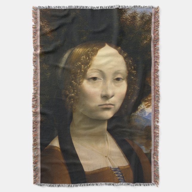 Portrait of Ginevra de Benci by Leonardo da Vinci Throw Blanket (Front Vertical)