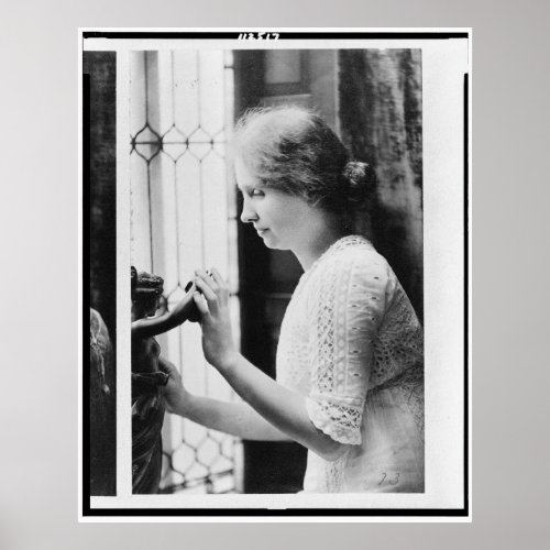 Portrait of Helen Keller Touching a Statue Poster