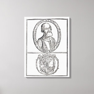 Portrait of Hernado Cortes and his arms Canvas Print