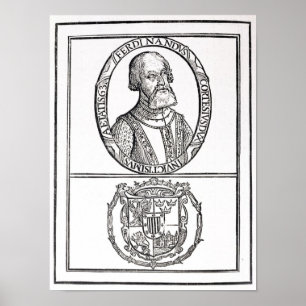 Portrait of Hernado Cortes and his arms Poster