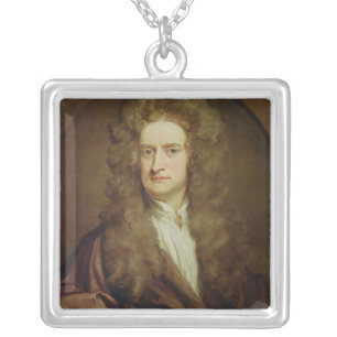 Portrait of Isaac Newton 1702 Silver Plated Necklace