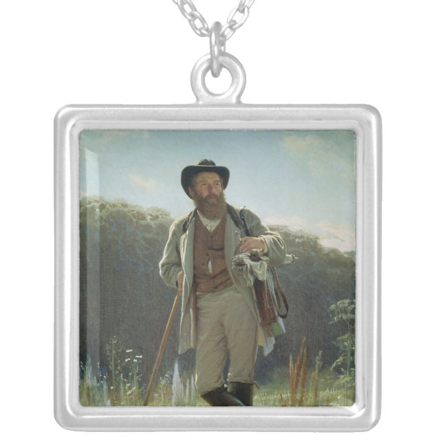 Portrait of Ivan Ivanovich Shishkin , 1873 Silver Plated Necklace (Front)