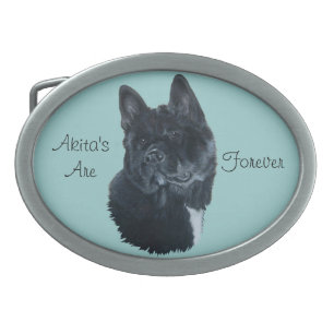 portrait of Japanese akita black dog Oval Belt Buckle
