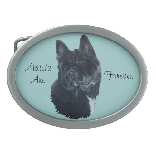 portrait of Japanese akita black dog Oval Belt Buckle