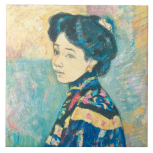 Portrait of Japanese Woman (by Fujishima Takeji) Ceramic Tile