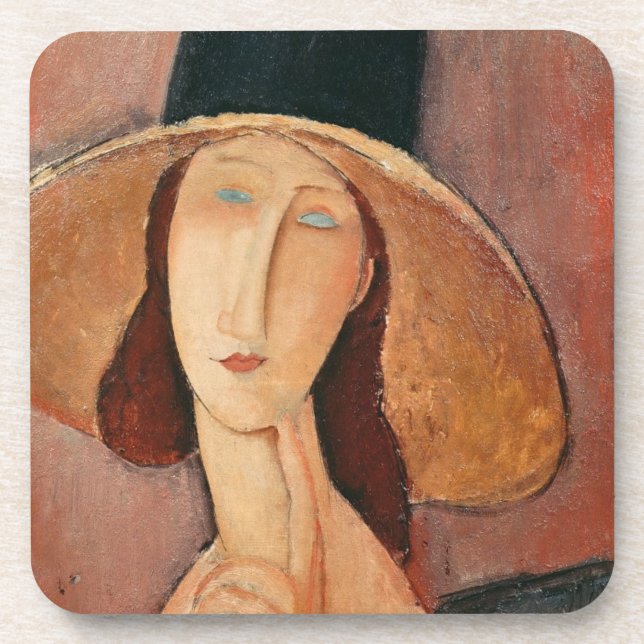 Portrait of Jeanne Hebuterne in a large hat Drink Coaster (Front)