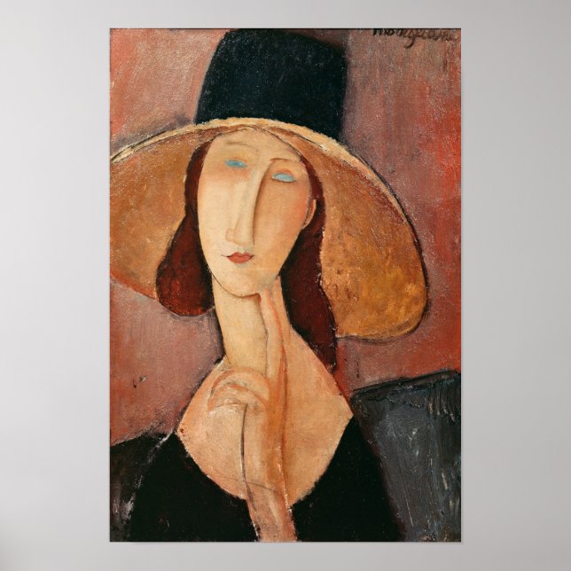 Portrait of Jeanne Hebuterne in a large hat Poster (Front)