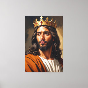 Portrait of Jesus Wearing a Golden Crown Canvas Print