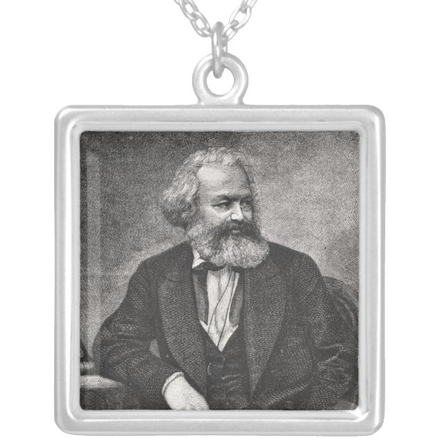 Portrait of Karl Marx  1857 Silver Plated Necklace (Front)