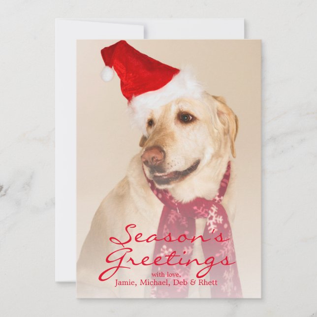 Portrait of Labrador Retriever Wearing Santa Hat Holiday Card (Front)