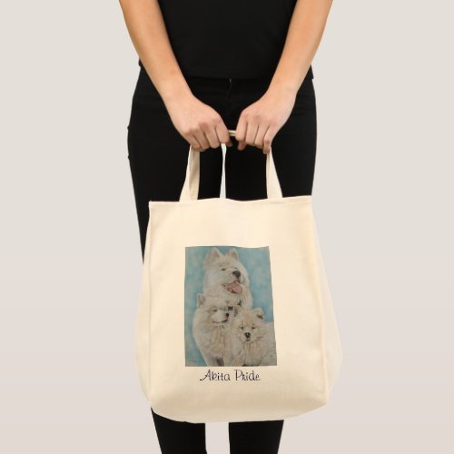 portrait of long coat white akita dog tote bag