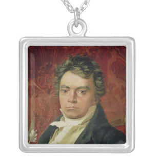 Portrait of Ludwig Van Beethoven Silver Plated Necklace