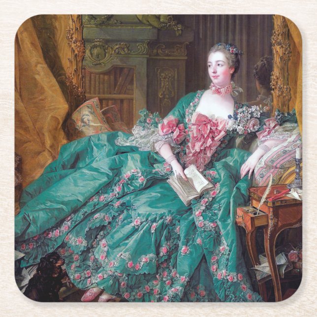 Portrait of Madame Pompadour, Boucher Square Paper Coaster (Front)