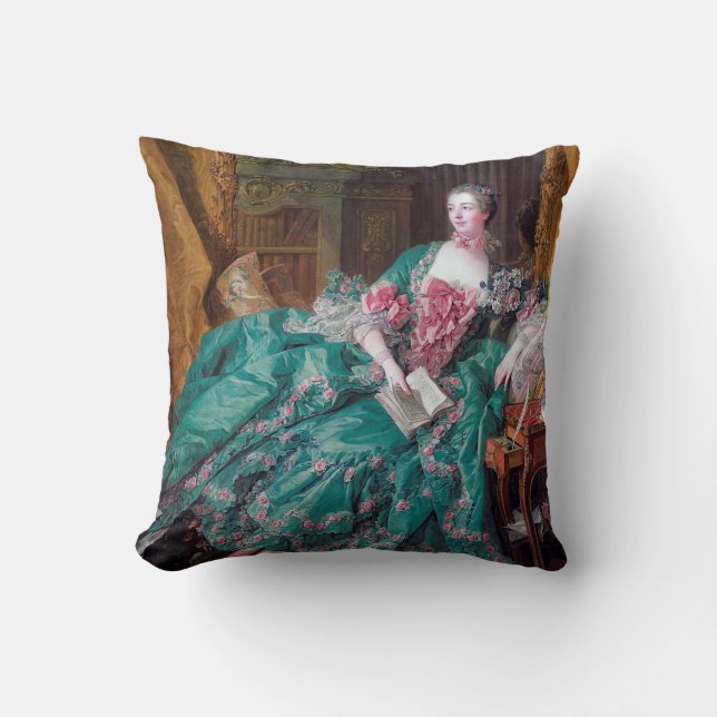 Portrait of Madame Pompadour, Boucher Throw Pillow (Front)