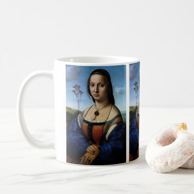 Portrait of Maddalena Doni by Raphael Sanzio Coffee Mug (With Donut)